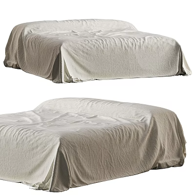 Comfortable Double Bed With Soft Light Colored Linen Sheets In Bedroom 3d model