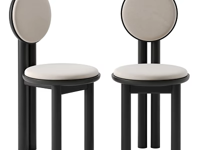 Modern Minimalist Dining Chairs With Round Beige Backrest And Black Legs 3d model