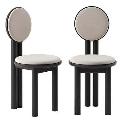 Modern Minimalist Dining Chairs With Round Beige Backrest And Black Legs 3d model