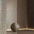 Terrazzo Wall With Color Swatches Display And Decorative Sphere In Various Tones