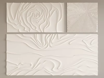 White Textured Wall Decor With Embossed Rose Concentric Circles And Wavy Patterns 3d model