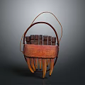 Traditional Handheld Musical Instrument With Wooden Slats Leather Trim And Pointed Base
