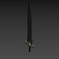 Classic Metallic Sword With Golden Hilt Decoration Red Pommel Against Simple Gray Background