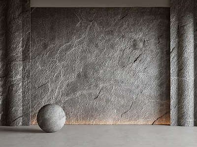 Gray Textured Stone Wall with Round Decorative Sphere and Bottom Lighting 3d model