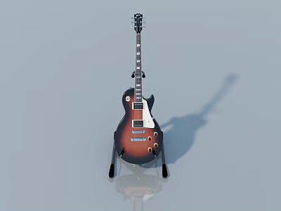 Electric Guitar On Stand Brown Gradient Finish White Pickguard Gray Background Reflection 3d model