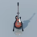 Electric Guitar On Stand Brown Gradient Finish White Pickguard Gray Background Reflection