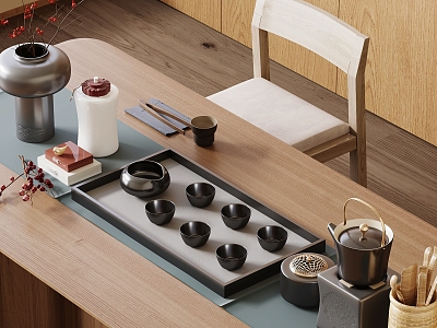 New Chinese Style Chinese Tea Set Tea Table and Chair Combination Potted Teapot Tea Table Kettle Public Cup Tea Room Bonsai 3d model