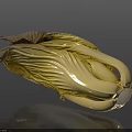 Yellow And White Chinese Cabbage Porcelain Sculpture With Leaves And Roots On Dark Background