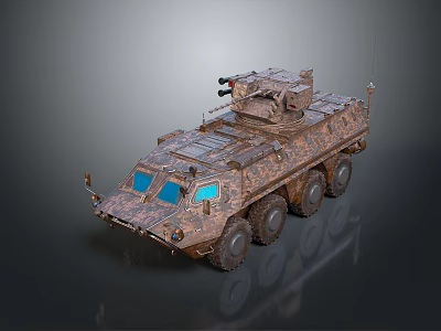 Military Armored Tank With Six Wheels Camouflage Paint Turret And Machine Gun 3d model