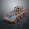 Military Armored Tank With Six Wheels Camouflage Paint Turret And Machine Gun