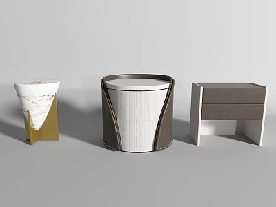 Modern Bedside Tables With Conical Round Rectangular Designs And Marble Accents 3d model