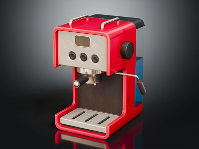 Stylish Red Coffee Machine As Modern Kitchen Appliance With Digital Display And Control Buttons 3d model