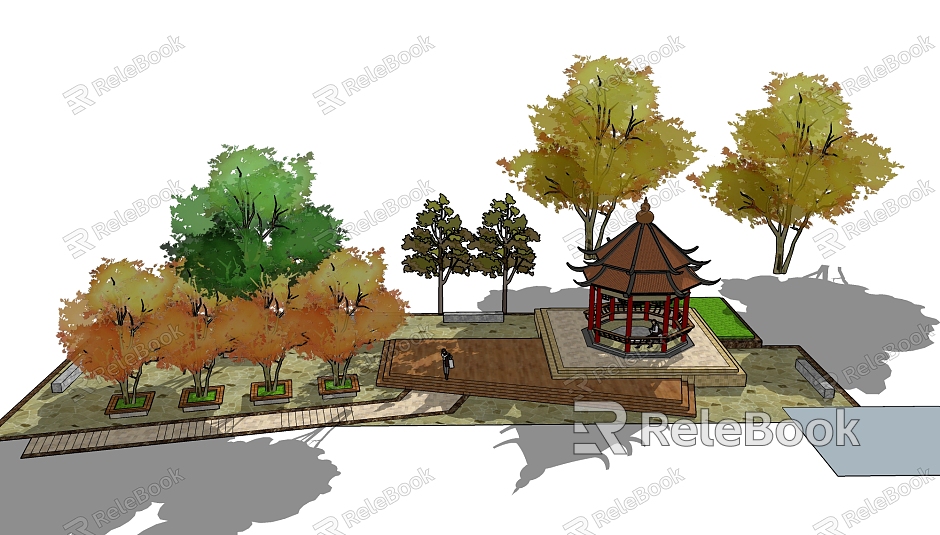 New Chinese Pavilion Park Landscape model