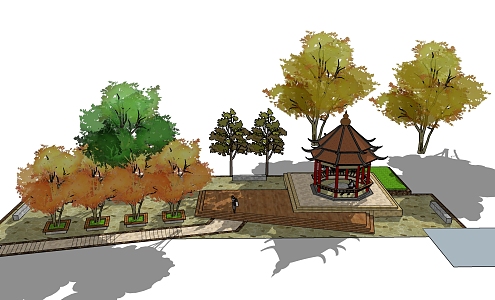 New Chinese Pavilion Park Landscape 3d model