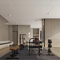 Modern Fitness Gym Space With Treadmills Dumbbells Exercise Balls And Storage Cabinets On Wooden Flooring
