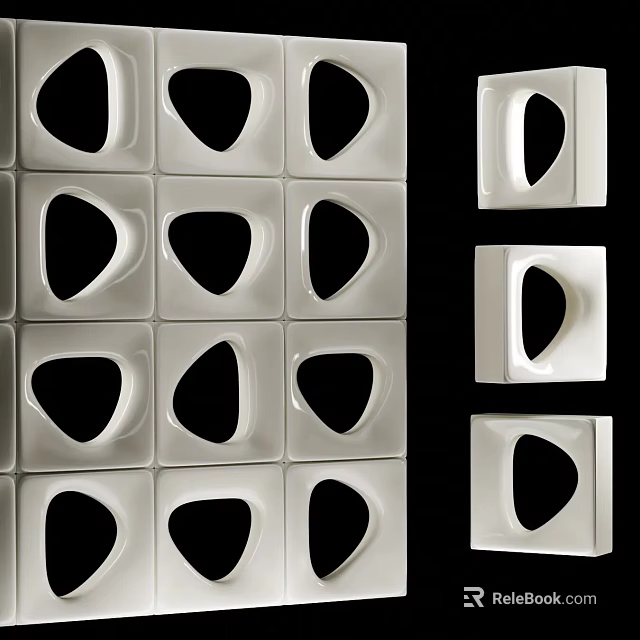 Modern White Room Divider Featuring Geometric Cutout Patterns For Interior Decor 3d model 
