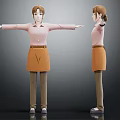 3D Character 3D Model Front And Side View With Pink Shirt Orange Apron Arms Extended