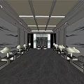 Elegant Front Desk Reception Area With Chinese Landscape Decor White Sofas Plants And Marble Floor