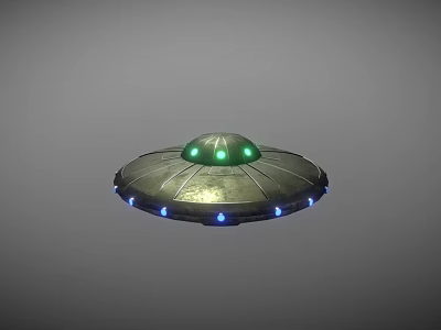 Disc Shaped Metallic UFO With Green Top Lights And Blue Base Lights 3d model