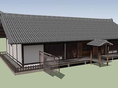 Traditional Ancient Architecture Featuring Classic Tile Roof Wooden Structure And White Walls 3d model