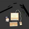 Vintage Computer Setup Featuring Retro Monitor Keyboard Mouse Pixel Art Smiley Face And Dialog Box