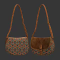 Two Stylish Shoulder Bags With Colorful Geometric Patterns And Brown Leather Details