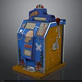 Vintage Slot Machine Blue And Wooden Design With Decorative Motifs Lever Buttons And Coin Slot