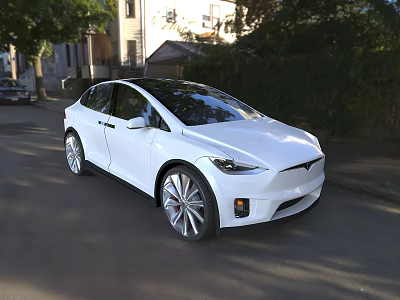 White Tesla SUV Parked On Street With Trees And Buildings In Background 3d model