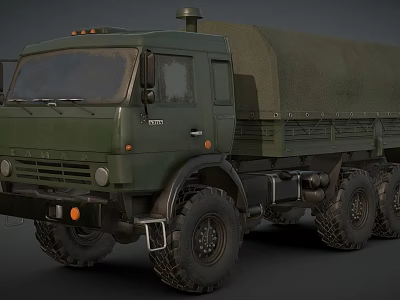 Green Military Truck With Canvas Covered Cargo Bed And Six Wheel Design 3d model