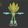 Super Sonic Golden Hedgehog Character With Outstretched Arms Red Shoes And White Gloves