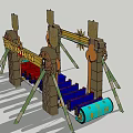 Colorful Playground Swing Ride With Multiple Seats Decorative Pillars And Sun Decorations