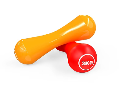 Sports Equipment Orange and Red Dumbbells with 3KG Weight for Fitness Exercise 3d model