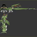 Detailed Green Sci Fi Mecha Creature With Multiple Heads And Extended Wings 3d model