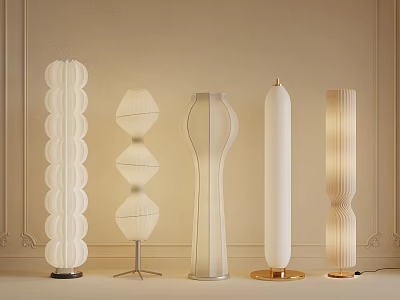 Elegant Modern Floor Lamps In Different Styles With White Shades And Metal Bases 3d model