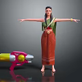 Stylish 3D Female Character In Green Top With Animal Shaped Toy Gun And Outstretched Arms