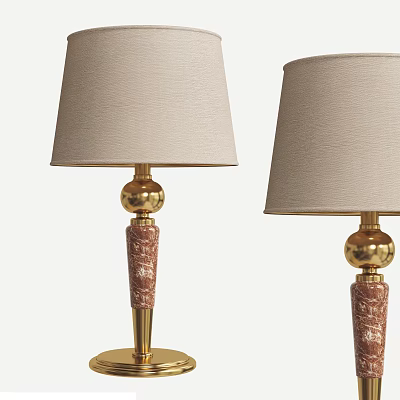 Modern Table Lamps With Beige Lampshades Gold Bases And Marble Textured Columns 3d model