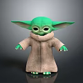 Green Alien Character Toy Model Standing With Brown Robe And Large Ears 3d model