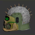 Spiked Metallic Helmet With Green Goggles Gas Mask Components And Yellow Accents