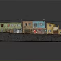 Cartoon Style Miniature Street Scene With Colorful Houses Green Roof Orange Walls And Small Figure