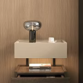 Modern Wooden Nightstand With Open Drawer Table Lamp Coffee Cup And Books