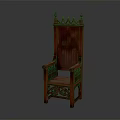 Gothic Style Red Wooden Chair With Carved Backrest And Ornate Armrests