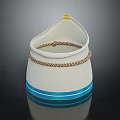 Stylish White Storage Container With Yellow Top Braided Rope Trim And Blue Bottom Stripe