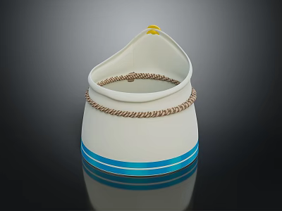 Stylish White Storage Container With Yellow Top Braided Rope Trim And Blue Bottom Stripe 3d model