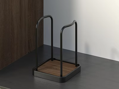 Modern Metal Frame Storage Rack With Wooden Base On Dark Tabletop 3d model