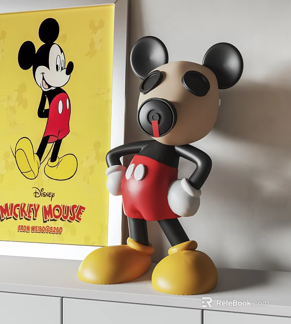 Playful Mickey Mouse Doll With Red Shorts Yellow Shoes And Disney Poster 3d model 