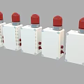 Industrial Warning Equipment With White Casing And Red Alert Lights In Row
