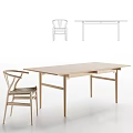 Minimalist Wooden Dining Table And Chairs Set With Curved Backrests And Rectangular Tabletop 3d model