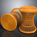 Handcrafted Natural Brown Wicker Stool With Round Frame And Intricate Woven Design