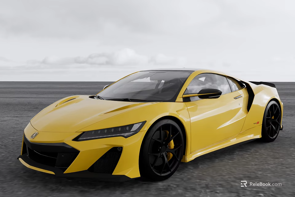 Sleek Yellow Sports Car with Aerodynamic Design and Black Wheels on Open Road 3d model 