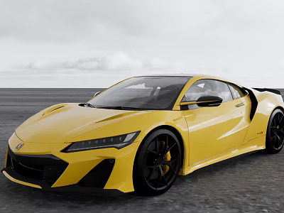 Sleek Yellow Sports Car with Aerodynamic Design and Black Wheels on Open Road 3d model